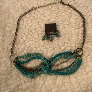 Chic Turquoise Beaded Necklace with Earrings